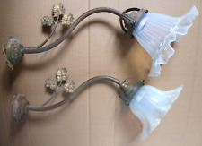 COPPIA DI BRACCETTI DA PARETE ANTICHE APPLIQUE LIBERTY IN OTTONE