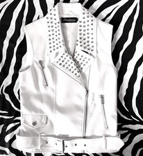 PRIMADONNA GILET GIACCA BIKER ECOPELLE GIUBBINO BORCHIE Bianco TAGLIA S