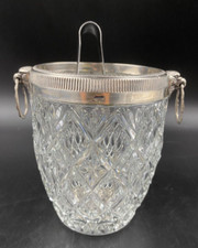 Porta ghiaccio cesto cestello vaso argento 800 cristallo molato con pinza