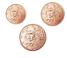 FRANCIA DA ROTOLINO TRIS MONETE 1-2-5 CENT ANNO 1999 FDC TENUTI NEGLI OBLO’