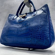 Borsa tote Longchamp Roseau blu in pelle goffrata colore raro misura A4 manico superiore