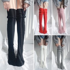 Calze sopra il ginocchio in lana lavorate a maglia calde fantasia treccia calze soffici tinta unita