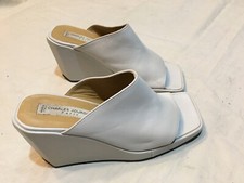 Sandali con Zeppa Squadrata  Charles Jourdan Pelle bianca donna vintage eur 36