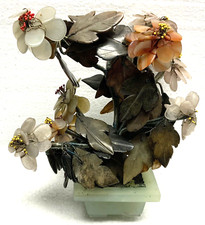 Antico Bonsai Albero Fiori IN Vaso IN Pietra Dura Cina