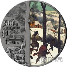 HUNTERS IN SNOW Bruegel 500 Anniversario 2 Oz Moneta Argento 5$ Niue 2023