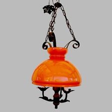 lampadario in vetro arancione legno e metallo vintage anni 50-60
