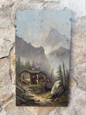 Quadro antico -Paesaggio Alpino- dipinto a olio su tavola