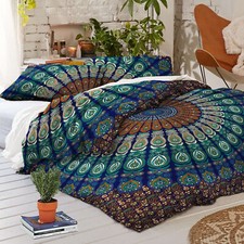 Set lenzuola copripiumino king size Mandala hippie zingaro blu indiano
