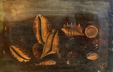 ANTICO DIPINTO OLIO insolita estetica vittoriana olio conchiglia di mare 1859 RESTAURO