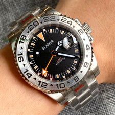 Orologio Uomo GMT 40mm Zaffiro Automatico Data Ciclope Quadrante Nero/Bianco Cinturino Acciaio