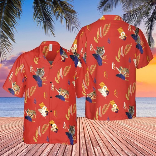 Camicia hawaiana rossa - tigre, |