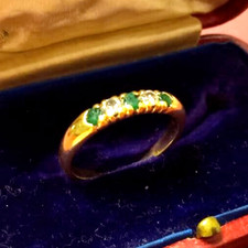 ?ANELLO ORO giallo 18kt 750 DIAMANTI SMERALDI NATURALI usato Brillante Eternity