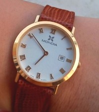 Orologio Polso donna Placcato Oro Mondia Vintage Funzionante Cinturino Lucertola
