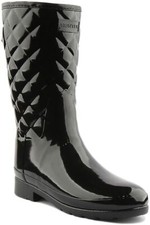 HUNTER Originale Refined High Gloss Trapuntato Pioggia Donna Stivale Nero 3 - 8
