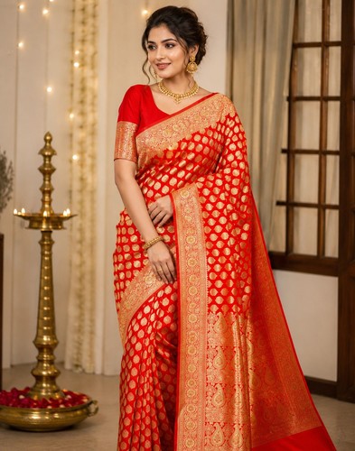 Sari donna rosso - rosso, seta