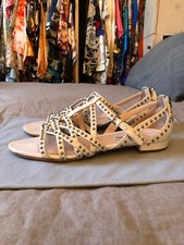 MIU MIU LUSSO SANDALI BASSI PELLE WHITE STUDS SILVER ZIP AUTH 39 EUR 9 US 6 UK