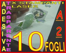 10 FOGLI A2 CARTA ADESIVA TRASPARENTE LUCIDA POLIPROPILENE X STAMPANTE LASER PVC