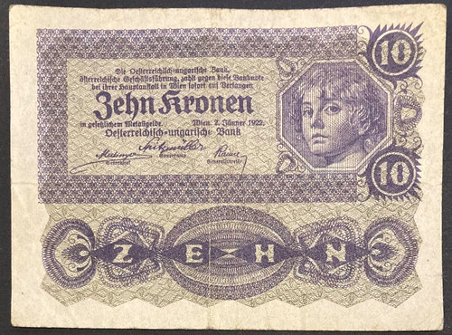 Austria kronen 1922 banca - 10,