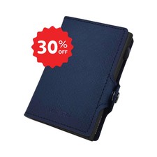 Portacarte - Moero Saffiano Blue Navy ZIP - Portafoglio pelle antigraffio e RFID