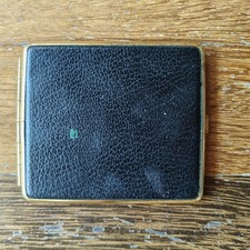 Porta Sigarette Vintage in Metallo Dorato e Similpelle Nera – Anni ’50/’60 - 9x8