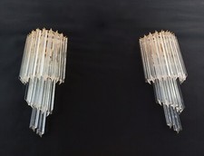 Pair of vintage Murano wall sconce – 16 quadriedri trasparent prism - golden fra