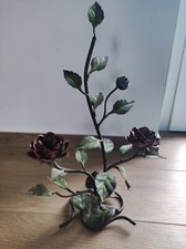 porta candele A Due Bracci In Ferro Battuto Con Foglie E Fiori