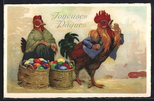 Cartolina coppia polli in - cartolina,