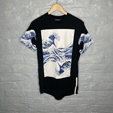 R.S. T-shirt INE uomo giapponese onda oceano uomo nera girocollo media