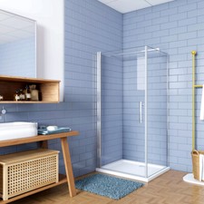 Box Doccia Angolare Porta Battente con Parete Fissa in Vetro 6mm Barra da 90 cm