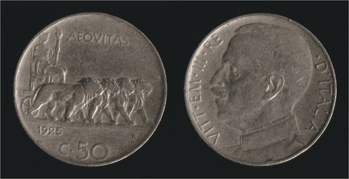 Centesimi 1925 leoni - 50, rigato