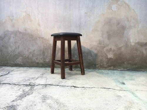 Sgabello legno pelle con - sgabello,