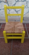 Sedia bimbo legno colore gialla con seduta in paglia