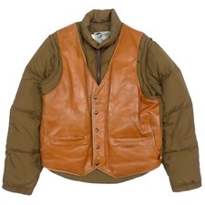 Piumino Schott anni 90 pelle uomo 40 marrone 2 vie gilet vintage made in USA