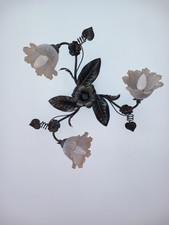 N. 2  PLAFONIERA da SOFFITTO in STILE CLASSICO decoro VETRO FIORE Marrone 3 luci