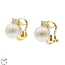 Orecchini oro giallo 18 kt 750 perle 8,50/9 mm diamanti 0,15 ct -36/VE-