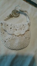 Portachiavi porta tutto  fatto a uncinetto in cotone naturale color panna 