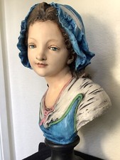 Scultura busto ragazza contadina francese vintage Grinam Niam Paris, 18" T, 10 1/2" W