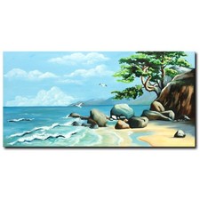 NOVAARTE quadro acrilico quadro mare moderno costa albero pittura roccia arte ORIGINALE