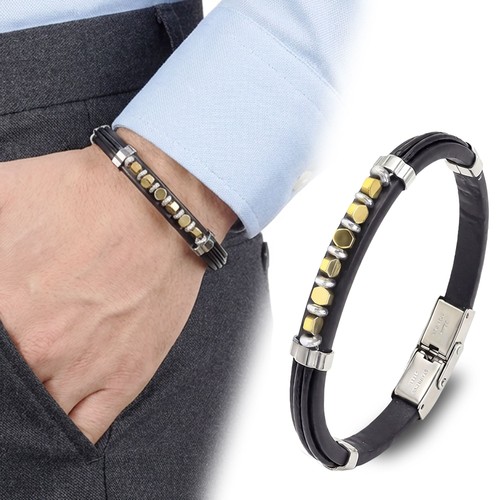 Bracciale pelle con - in, pietre