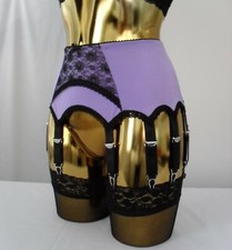 Cintura Sospensore Retro In Pizzo Nero Con 14 Cinghie In Lycra Lilac Grande O XL