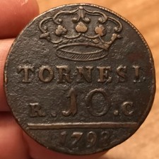 Moneta 10 Tornesi 1798, Ferdinando IV, Var. "Sicilia Rex", Rara, BB, Rif. 8472