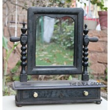 Antico IN Legno Specchio Telaio Fatto a Mano Etnico Tavolo Specchio Con Cassetto