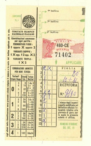 1982 coni schedina - 10/01/1982,