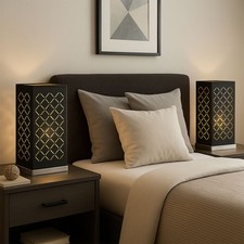 2X Design LED Lampade Da Tavolo Notturne Nero Oro Per Camera Da Letto In Tessuto