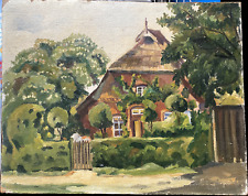 Norddeutsches Fattoria Dipinto a Olio Castagno Antico Anwesen Autografato