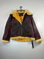 Giacca aviatore vera pelle shearling marrone foderata pelliccia sintetica vintage uomo taglia XL
