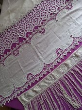 Lotto Biancheria Teleria Tenda Ricamo Traforato Pizzo Frange Centrino GA