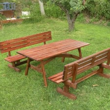 Tavolo Da Giardino Abete 8+2 posti Mod. VILLAGE Con Panche Separate e Schienale