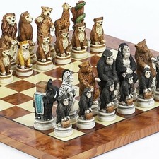 Animal Kingdom Chessmen & Exotic Root Wood Chessboard by Cambor Games