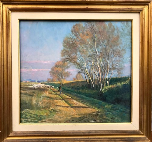Dipinto olio tavola gregge - dipinto,